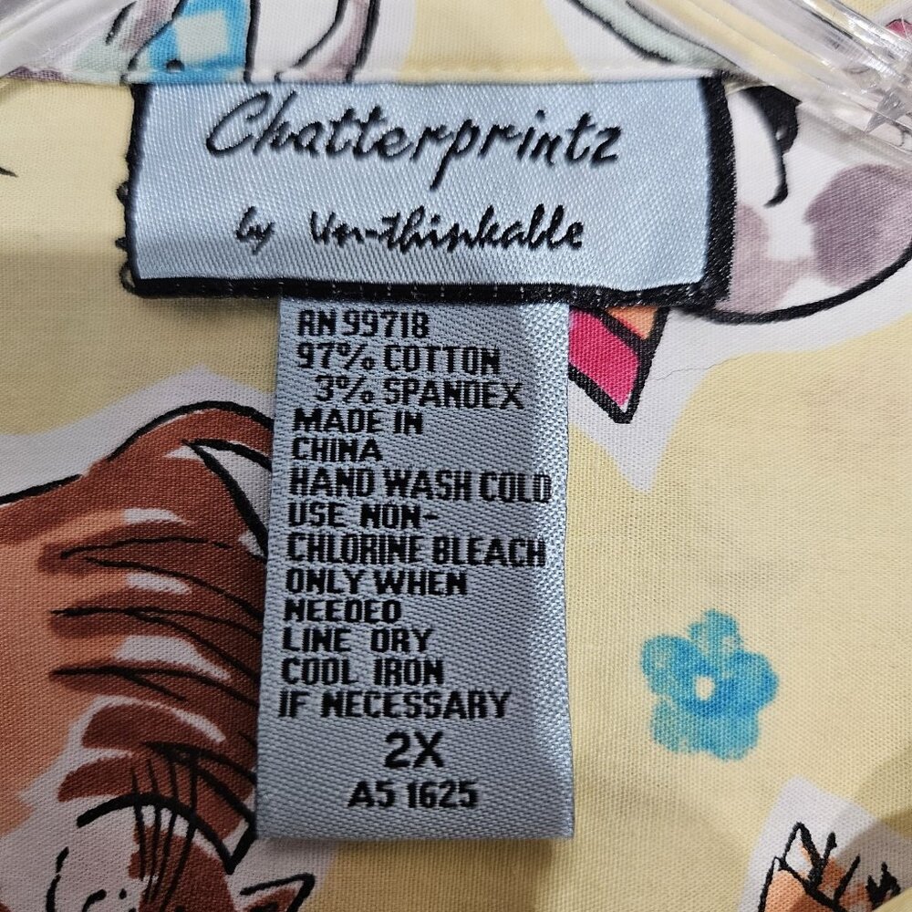 Chatterprintz Shirt Womens 2X Cat Kitten on Mats Button Up Long Sleeve Print - Picture 10 of 11